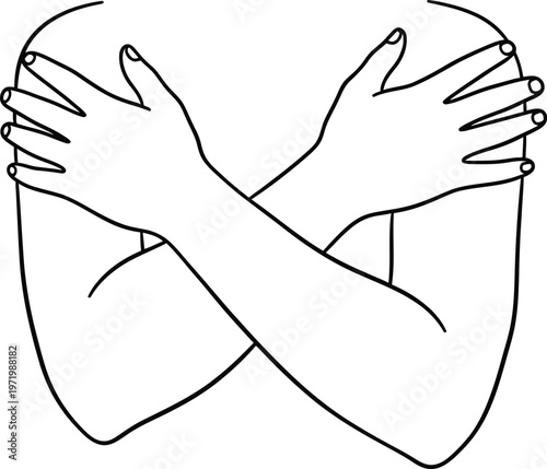 Minimalist vector illustration of self-love and embrace with crossed arms