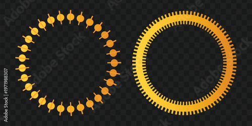 Golden gear and cogwheel icons on transparent background vector graphics