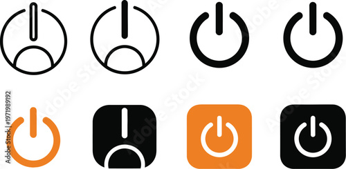 Collection of power symbol vector icons illustrating various styles and states