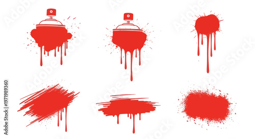 Red Paint Spray Can Splatter and Brush Stroke Icons