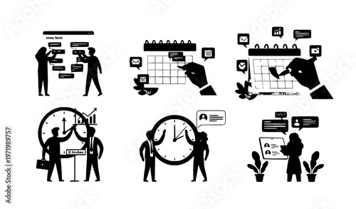 Business planning scheduling calendar vector illustration set