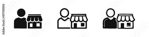 Shop Owner or Customer Icon with Store for Local Business and Retail