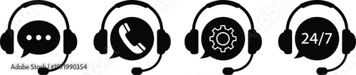 Customer support headset vector icons for assistance and service