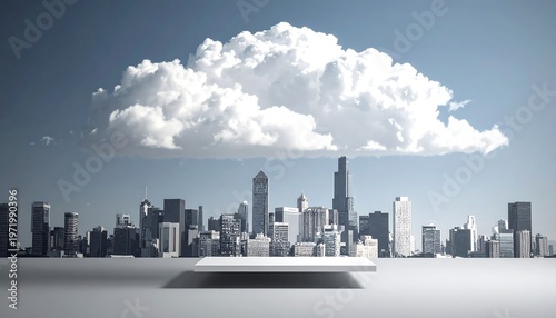 Cloud Computing Concept - Modern City Under a Massive Cloud.