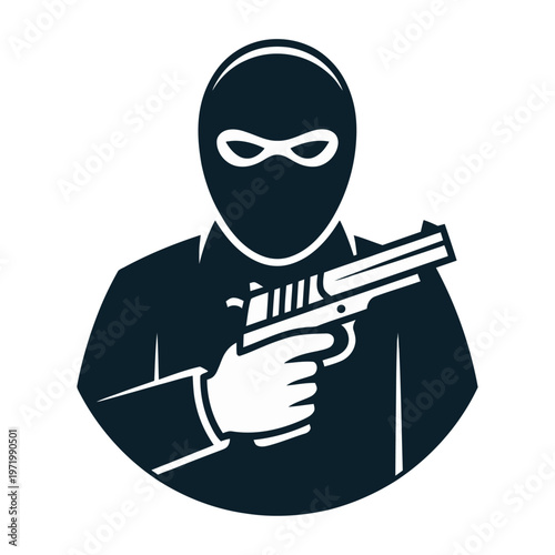 Vector of a masked individual holding a gun in a threatening stance