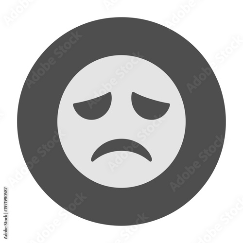 Sad face vector icon with closed eyes and a frowning mouth to depict disappointment