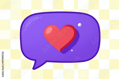 A purple speech bubble with a red heart on it