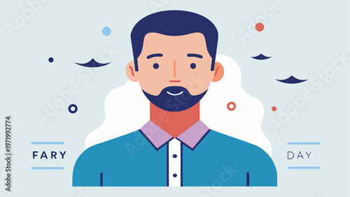 A cartoon man with a beard and a blue shirt