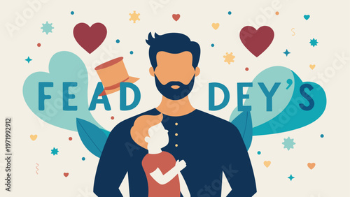 Father and son standing together with hearts and stars