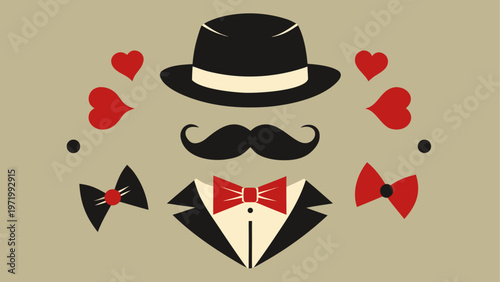 A mans face made of clothing and accessories