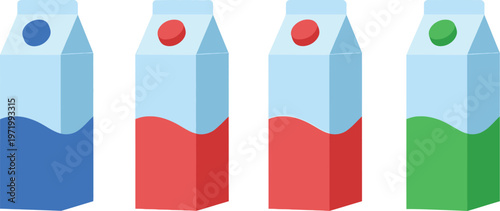 Colorful vector illustration of various beverage cartons for drinks
