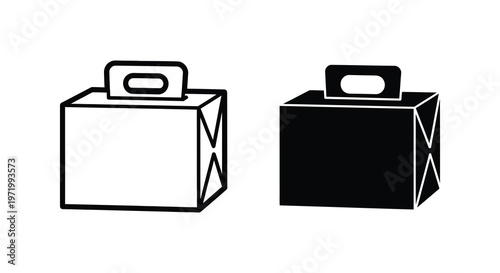 Two take out box designs one white and one black in silhouette