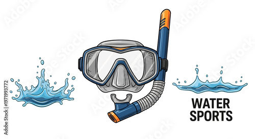 Snorkel Mask and Water Splashes - Water Sports Illustration