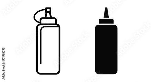 Two condiment bottles one outlined and one solid in a stark silhouette