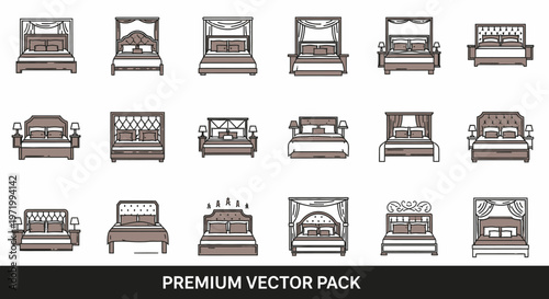 Vector Collection of Modern and Classic Beds, Bedroom Furniture Icons
