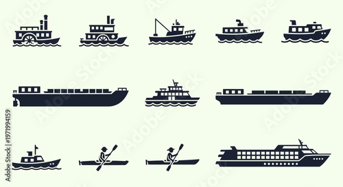 Vector Set of Various Nautical Vessels and Boats Icons