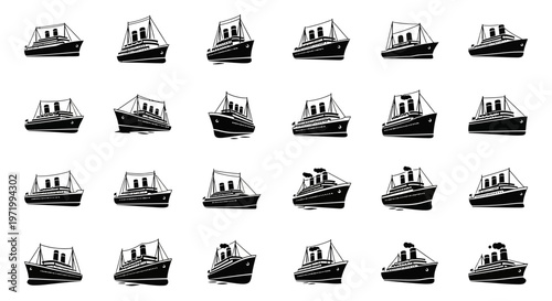 Vintage Ship Icons Set, Nautical Vessel Collection, Retro Boat Graphics