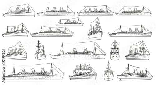 Vintage Ship Collection: Diverse Nautical Vessel Illustrations