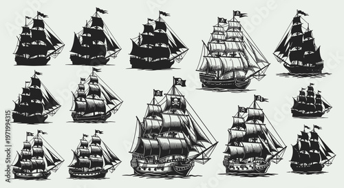 Vintage Sailing Ships Collection: Nautical Vector Illustrations