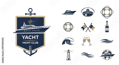 Yacht Club Emblem and Nautical Icons