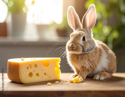 Adorable Rabbit and Cheese - A Delightful Culinary Scene.