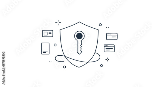 Secure Shield with Key and Digital Elements Representing Protection.