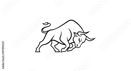 Aggressive Bull Silhouette, Powerful Animal Icon, Charging Bull Outline