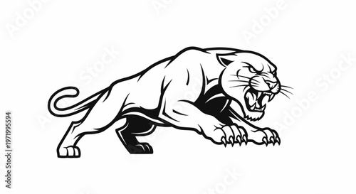 Aggressive Panther Silhouette, Roaring Big Cat, Fierce Predator