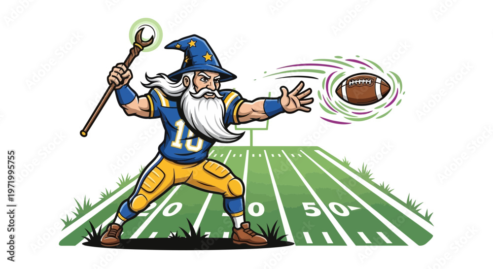 Fototapeta premium American Football Wizard Casting Spell on Field