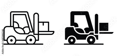 Outline and Filled Forklift Icons for Industrial and Warehouse Use