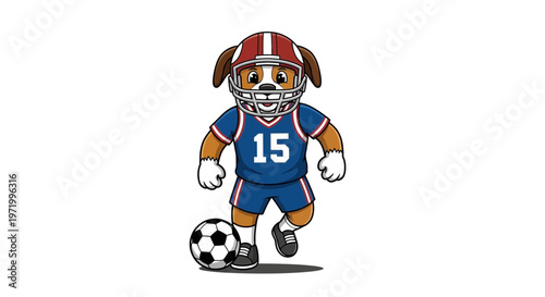 Cartoon Dog Playing Soccer in Football Gear