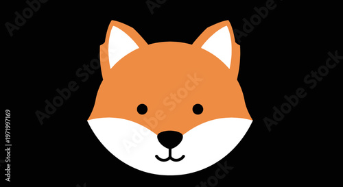 Cute Cartoon Fox Face Illustration on Black Background