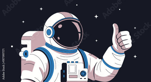 Astronaut celebrates National Space Day with thumbs up in galaxy