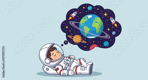 Astronaut dreams of National Space Day on a serene landscape