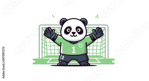 Cute Panda Goalkeeper in Uniform with Soccer Goal