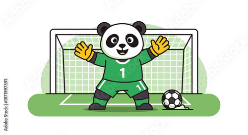 Cute Panda Goalkeeper Ready to Save Goal in Soccer Match