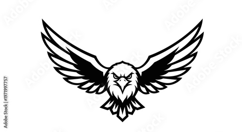 Eagle Emblem Logo Design, Fierce Bird of Prey with Open Wings, Vector Art