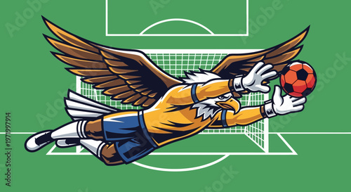 Eagle Goalkeeper Catching Soccer Ball on Field