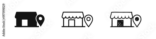 Store location or shop locator icon set, indicating physical retail presence and navigation.