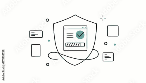 Shield with checkmark on screen.