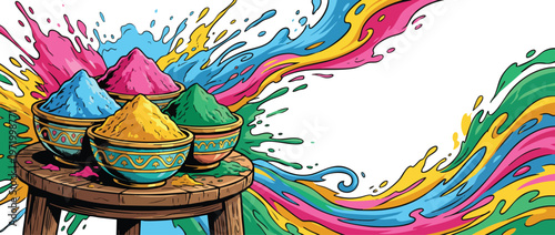 Holi Gulal Powder Bowls with Elegant Festive Splashes