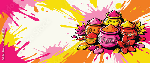 Holi Presentation with Colorful Flower Petals and Festive Details