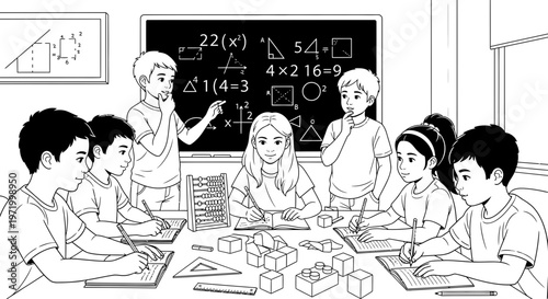 kids learning math in classroom