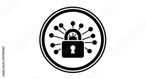 lock icon with rays, cybersecurity symbol