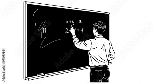 man writing math on blackboard
