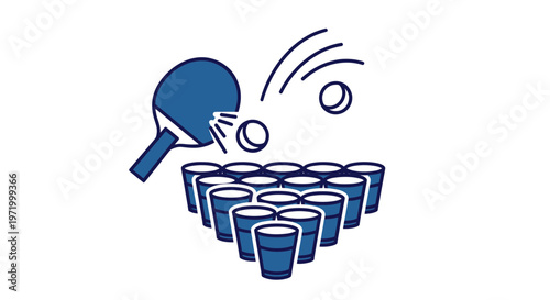 Beer Pong Game Illustration: Ping Pong Paddle, Balls, and Cups Triangle