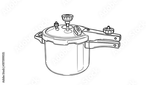 Hand drawn pressure cooker outline vector kitchen equipment illustration