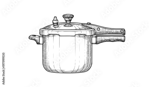 Pressure cooker hand drawn sketch kitchen appliance vector illustration