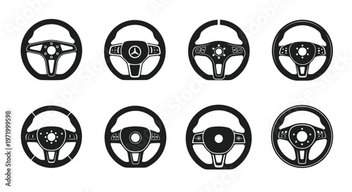 Set of Modern Car Steering Wheels Icons, Vector Collection