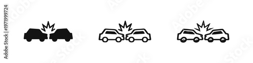 Car Accident Collision Icons Set - Impact and Damage Symbol Vector Illustration